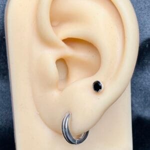 Black Stone Stud Earrings with Silver Hoop