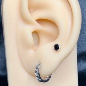 Black Stone Stud with Textured Silver Hoop Earrings