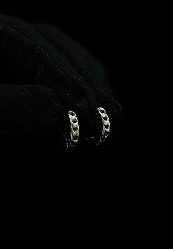 Black Stone Stud with Textured Silver Hoop Earrings