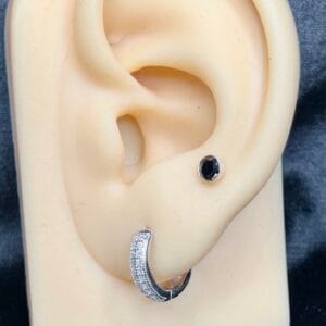 Elegant Black Stone Stud with Pave Crystal Hoop Earrings