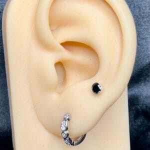 Elegant Black Stone Stud with Delicate Floral Crystal Hoop Earrings