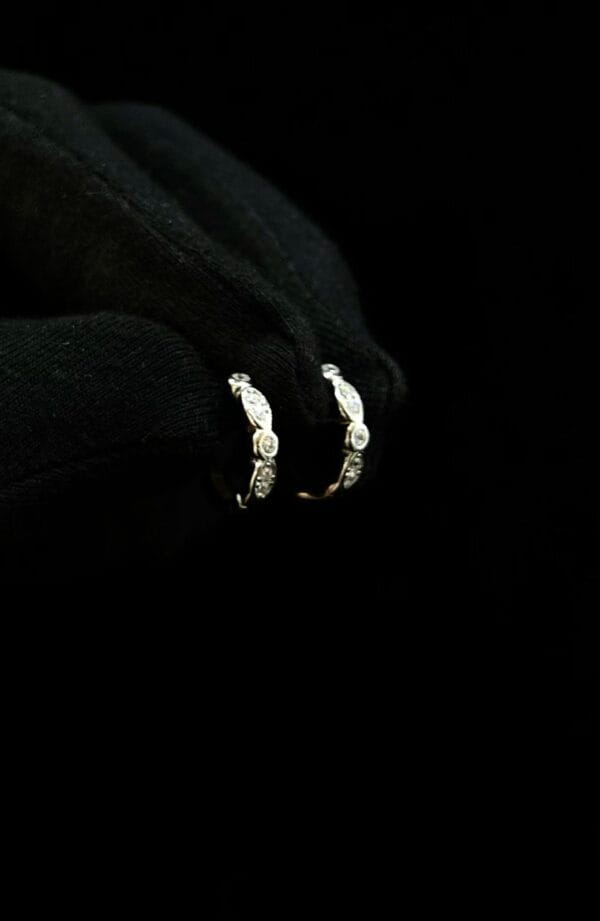 Elegant Black Stone Stud with Delicate Floral Crystal Hoop Earrings