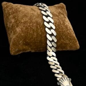 Crown Clasp Cuban Link Bracelet – Brushed Silver Finish