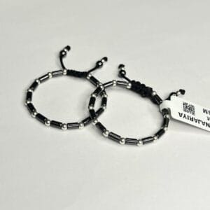 Silver Bead & Black Bar Baby Bracelet