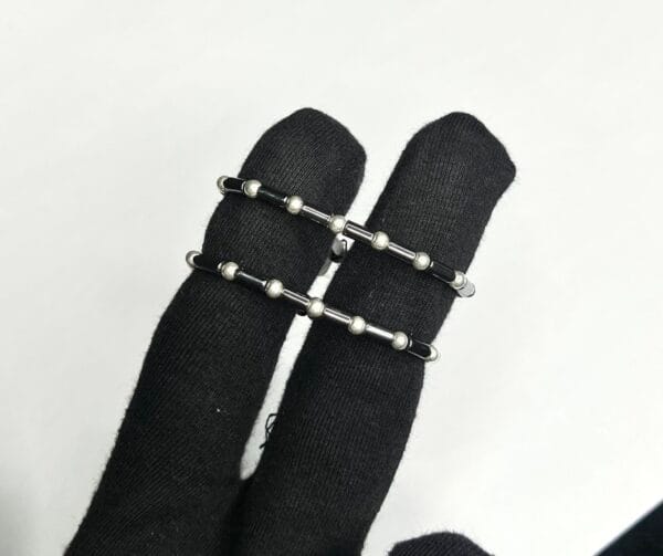 Silver Bead & Black Bar Baby Bracelet