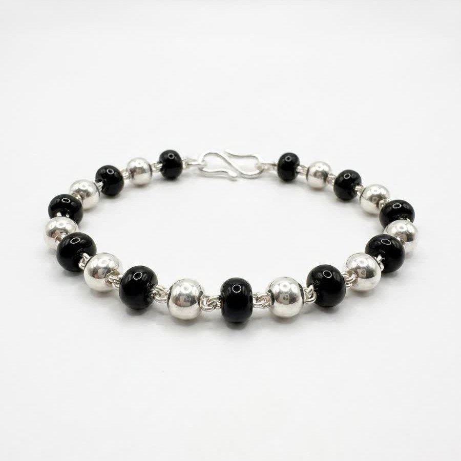 Onyx Silver Beaded Bracelet