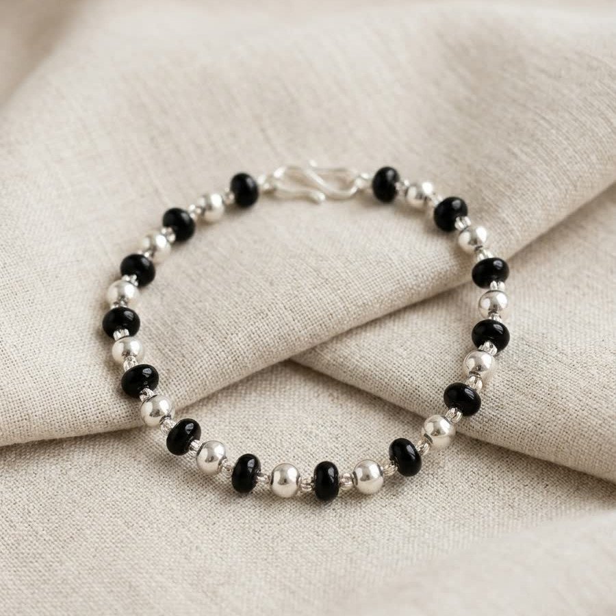 Onyx Silver Beaded Bracelet