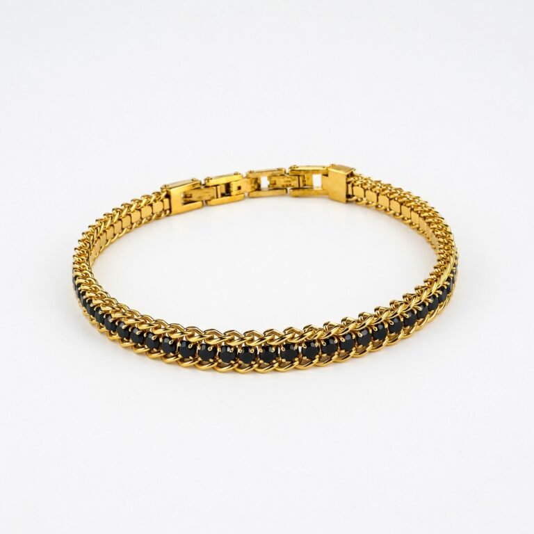 gold plated black stone line bracelet