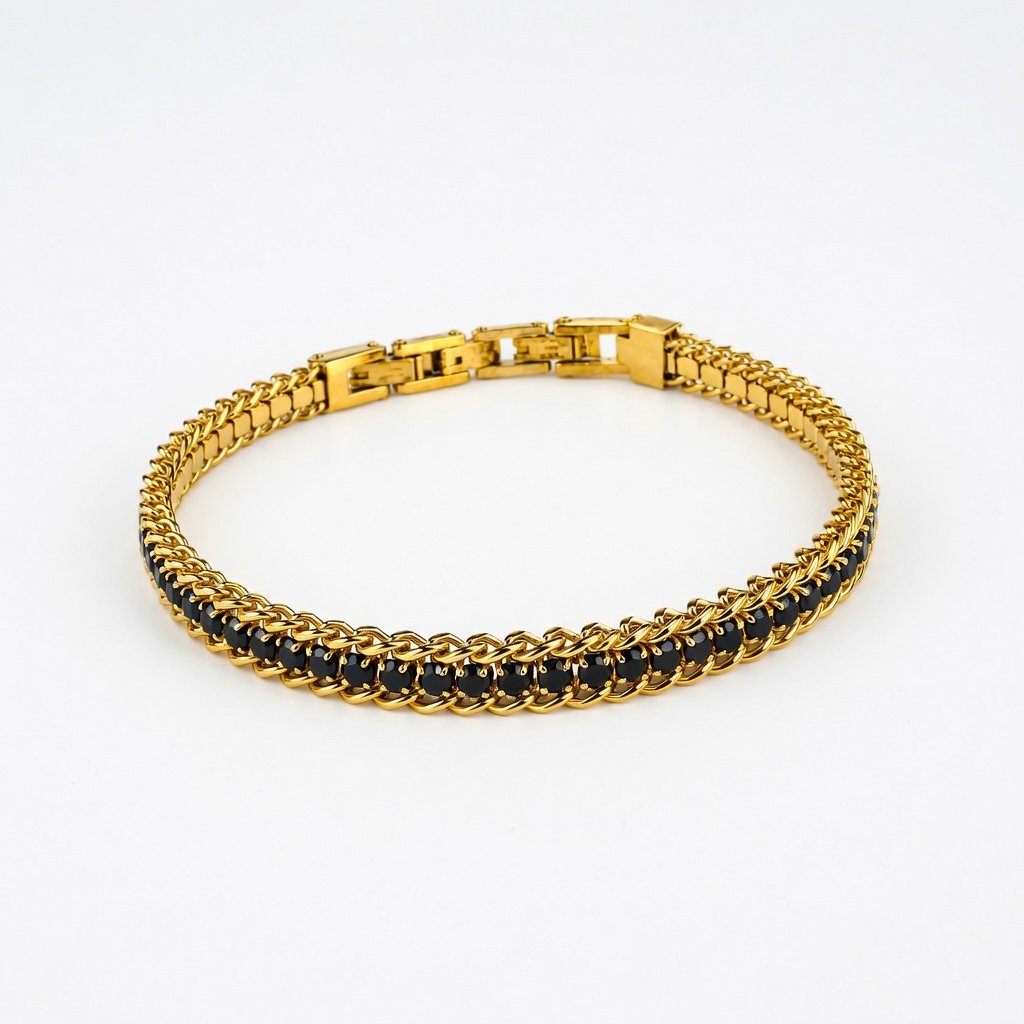 Gold-Plated Black Stone Line Bracelet