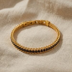 gold plated black stone line bracelet