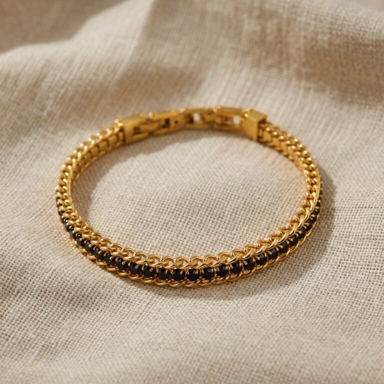 gold plated black stone line bracelet