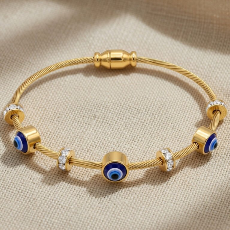 gold plated evil eye cable bangle