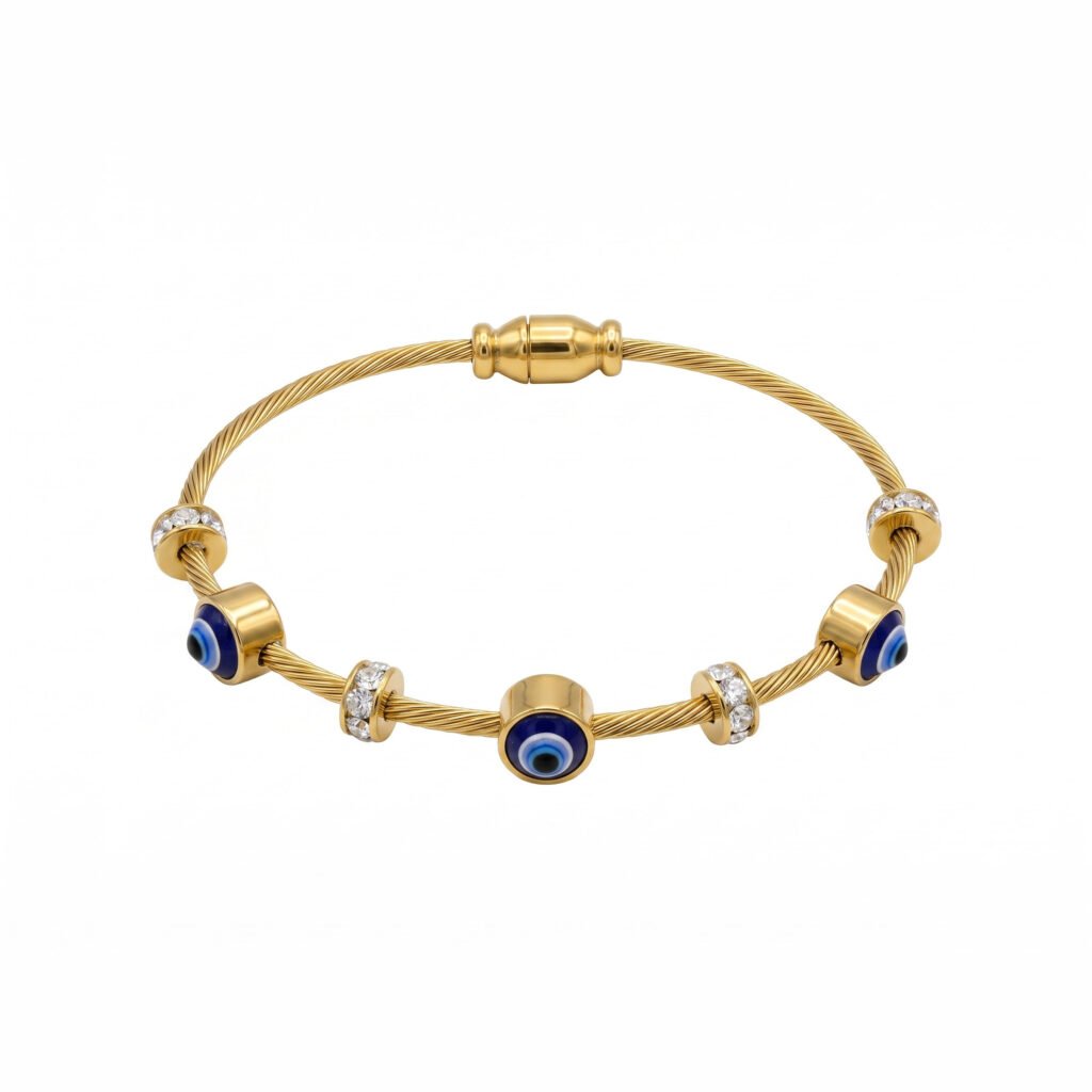 Gold-Plated Evil Eye Cable Bangle