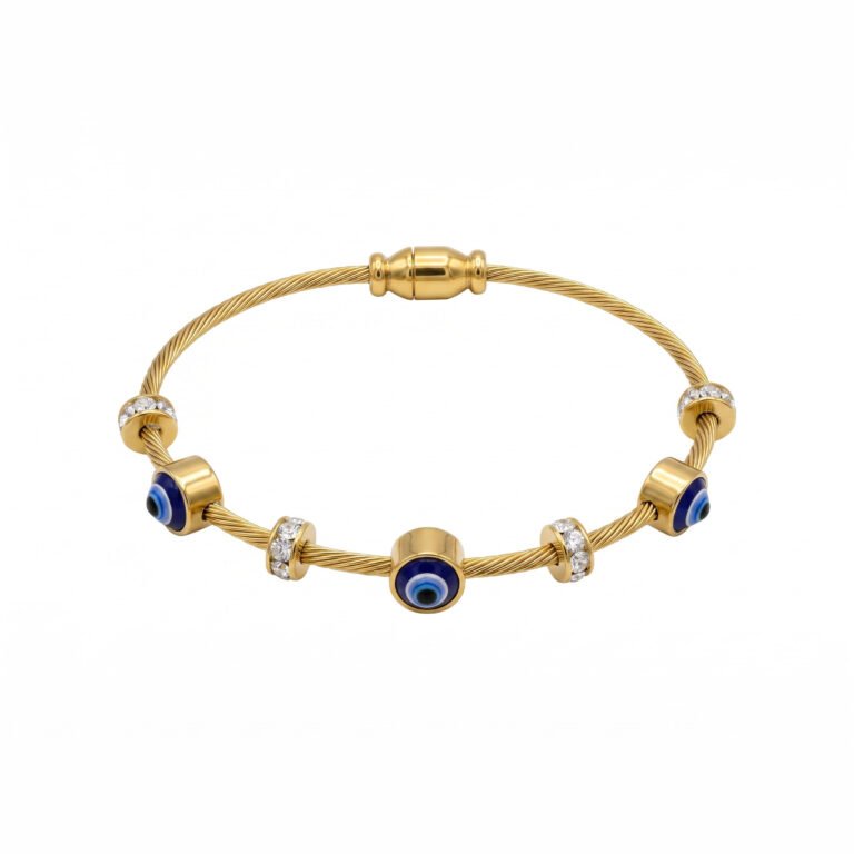 gold plated evil eye cable bangle