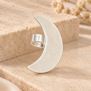 Silver Crescent Moon Ring - styled shot