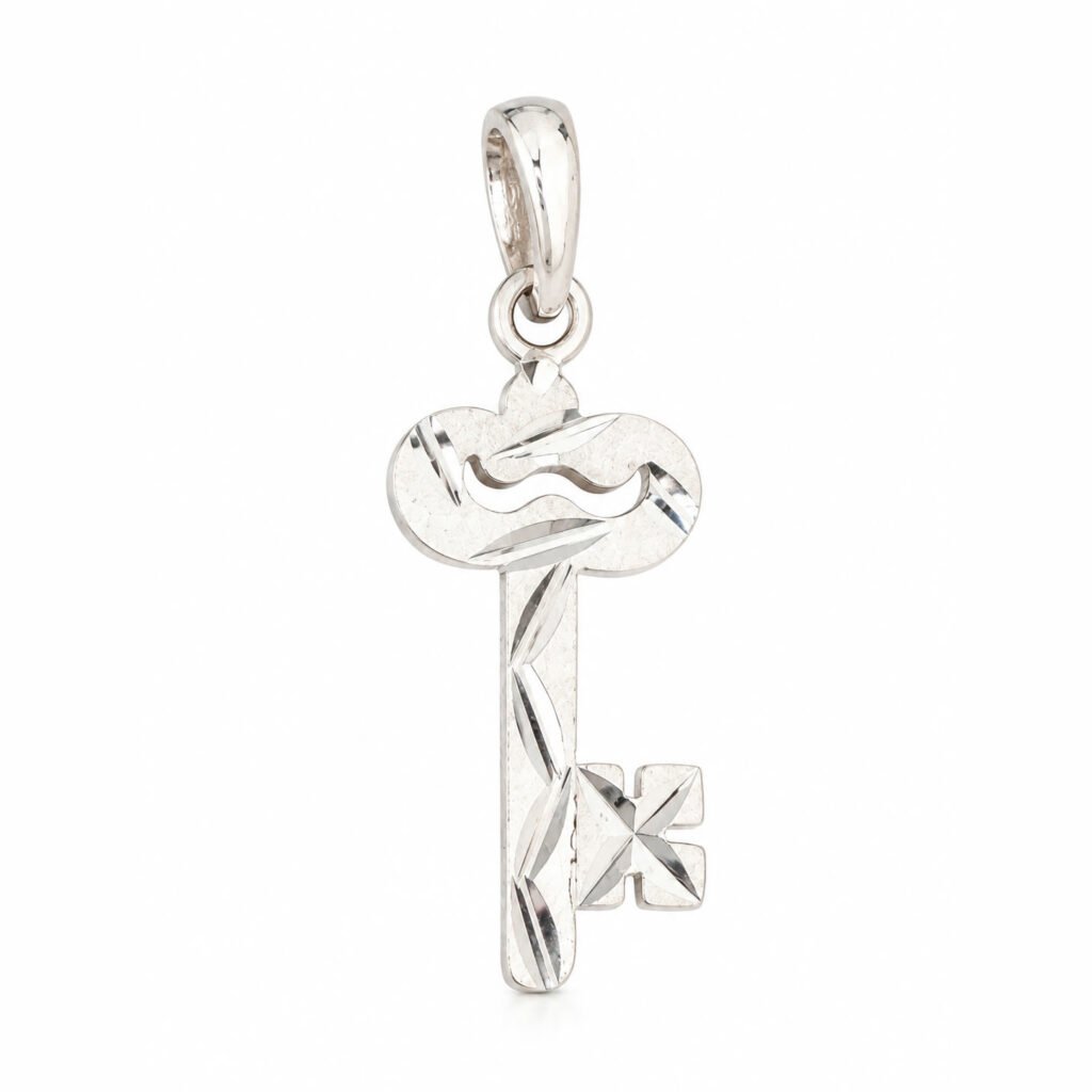 Silver Diamond-Cut Key Pendant