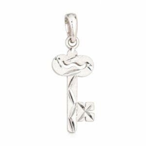 Silver Diamond-Cut Key Pendant