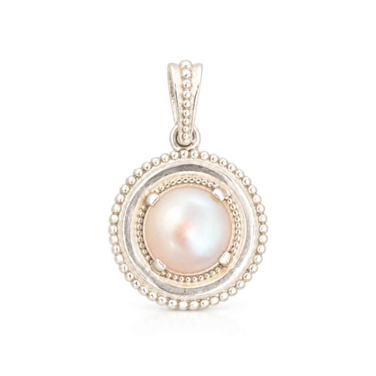 Silver Moti Beaded-Halo Pendant