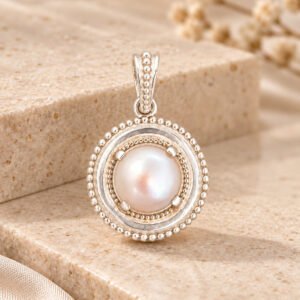 Silver Moti Beaded-Halo Pendant - styled shot