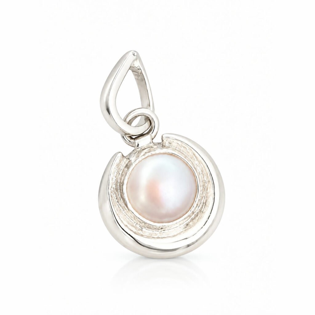 Silver Moti Crescent-Frame Pendant