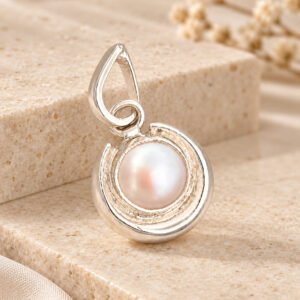 Silver Moti Crescent-Frame Pendant - styled shot