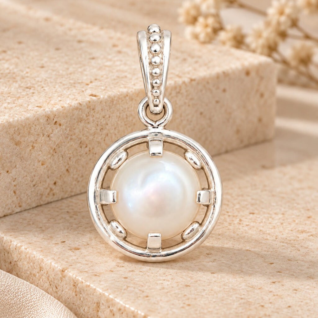 Silver Moti Ring-Frame Pendant
