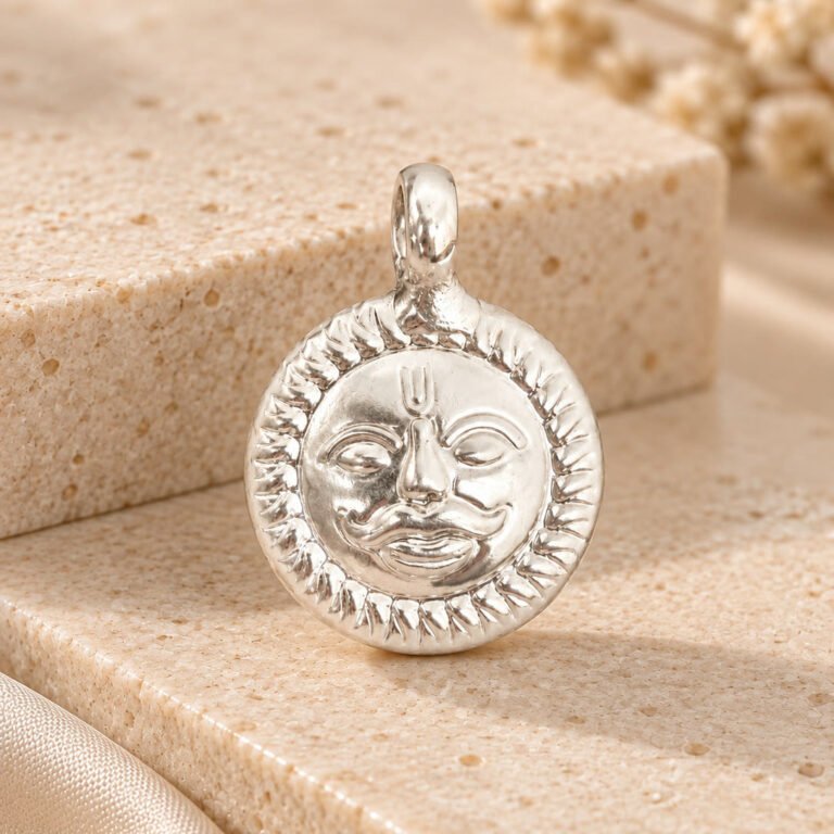 Silver Surya (Sun Face) Pendant - styled shot